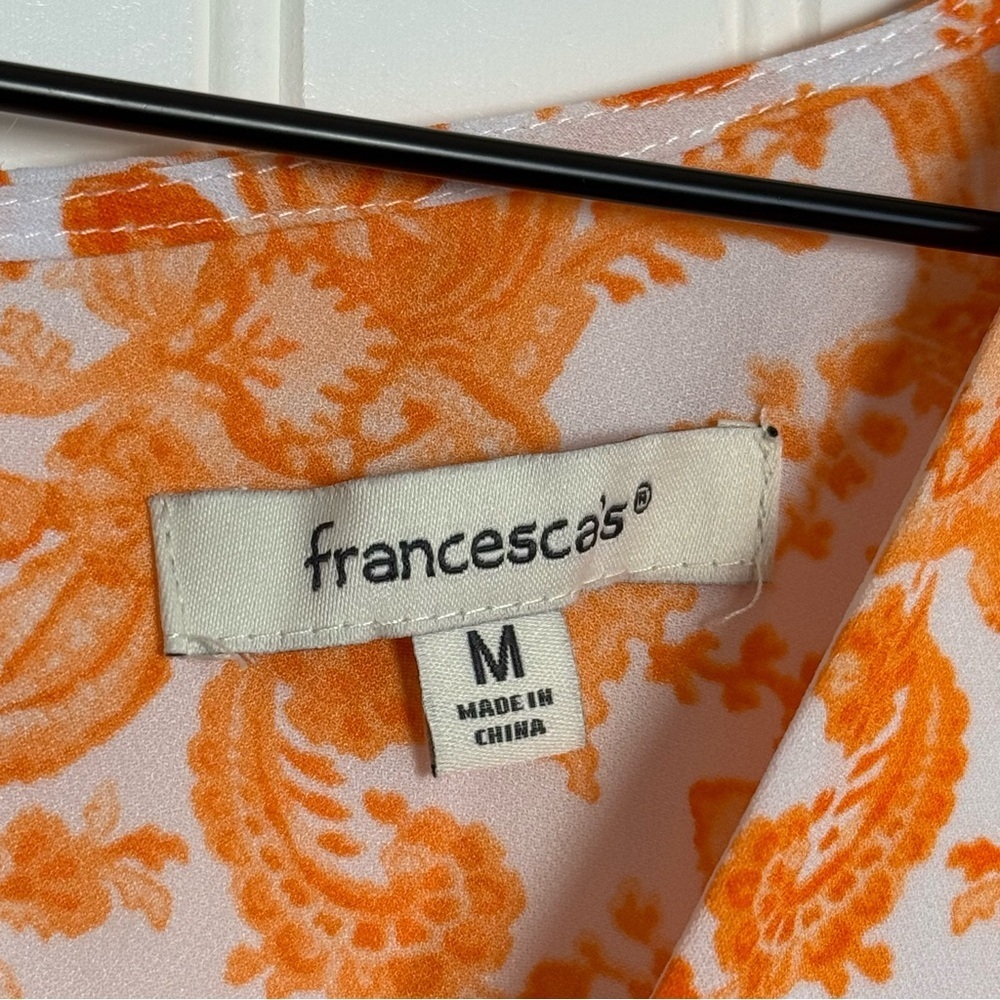 Francesca's Naomi V Neck Orange & White Paisley Mini Dress Women’s Size Medium - Picture 10 of 13